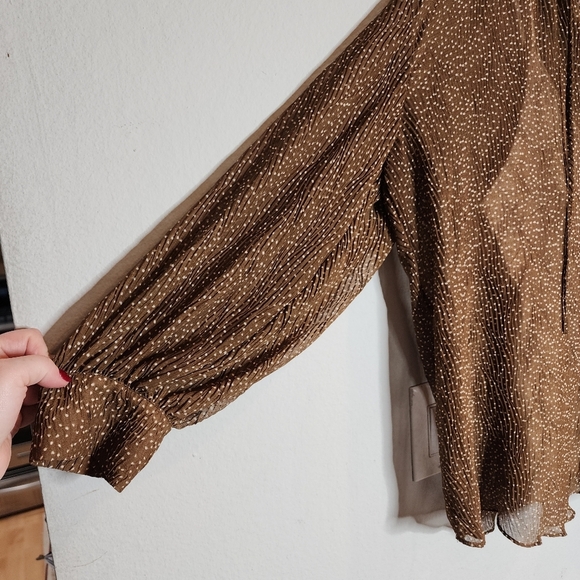 NWT Vince Brown Starry Dot Tie Neck Blouse with camisole. Size XXL. - Picture 9 of 16